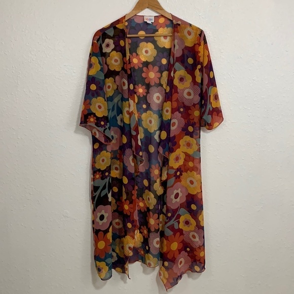 Lularoe Bright Multi Color 70s Floral Print Shirly Kimono Size M - Picture 1 of 5